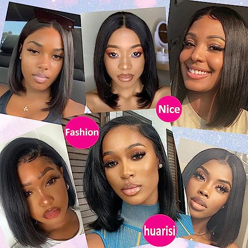 Huairisi 14 Inch U Part Wigs Human Hair None Lace Short Bob Wig for Women U-shape Glueless 100% Unprocessed Brazilian Straight Virgin Hair Shoulder Length Natural Colour - Image 2