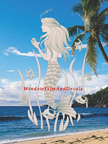 Vinyl Etchings Mermaid Oval Static Cling Window Decal - Clear W/White Elements (15 X 23) #TOP6