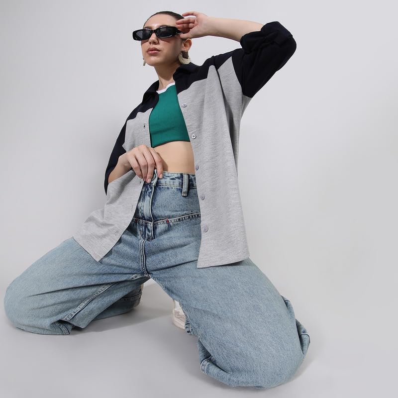 Image of PINACOLADA Women's Boxy Striped Shirt for Casual Wear | Spread Collar | Cuffed Sleeves | Button Closure | Shirt Crafted with Comfort Fit for Everyday Wear