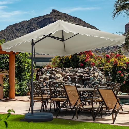 Image of THESHELTERS Side Pole Square (250x250cm) Outdoor Garden Umbrella with Movable 60KG Water Base Stand for Patio, Terrace, Cafe and Balcony | Waterproof Big Size Outdoor Umbrella