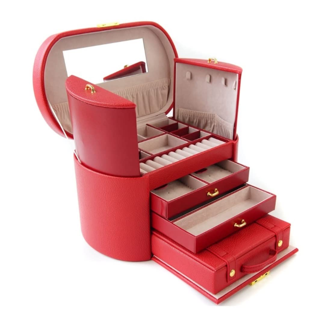 Caja De Joyería Joyero Espejo Joyero Gran Capacidad Almacenamiento De Joyas De Boda Organizar Estuche De Viaje Estuche De Exhibición Rojo para Mujer Organizador De Joyas(Red with Textured)