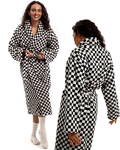 Terrycloth Bathrobe for Women - Terry Robes for Women and Men - Women’s Day - 100% Cotton Checkered Bathrobe
