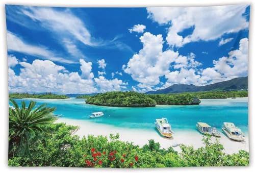 日本の風景 石垣島の碧い海 タペストリー モダン 多機能 おしゃれ壁掛け 装飾布 リビングルーム ベッドルーム 部屋 窓 お店 雑貨 個性ギフト布ポスター 130x150cm