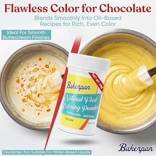 Image of Bakerpan Yellow Food Coloring Powder for Baking - 30g Oil Based, Artificial Dye-Free, Plant-Based, Kosher, Gluten-Free - For Buttercream, Chocolate, Candy & Cakes