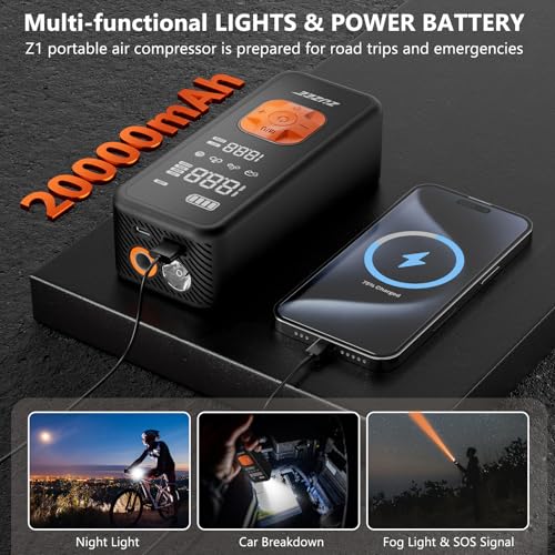 ZUZEE Tire Inflator Portable Air Compressor - 4X Faster Inflation, 150PSI Air Pump for Car Tires with Digital Pressure Gauge/LED Light, Portable Tire Inflator for Car, Moto, Bike, Ball, etc