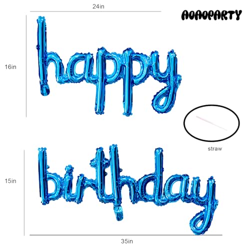 Image of Blue Happy Birthday Balloons Banner 16 Inch Mylar Foil | Happy Birthday Letters Sign for Women Men Adults Birthday Party Decorations