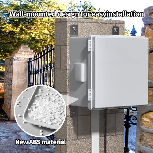 Image of ABS Electrical Junction Box, Ventilated Design, Cable Grommets, IP65 Waterproof Enclosure, Indoor /Outdoor Use with Mounting Panel. (Grey Cover, 11.9 inchx11.9 inchx7 inch)