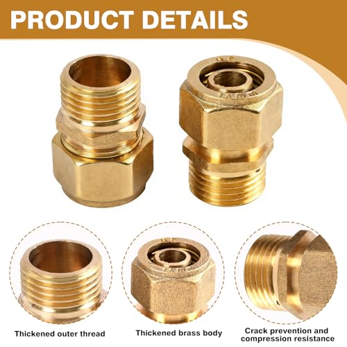 2 Stück Schraubfitting Übergang, 16 mm x 1/2\ AG Außengewinde, Klemmringverschraubung für Aluverbundrohr, Messing Adapterrohr für Rohrverbindungen und Installationen
