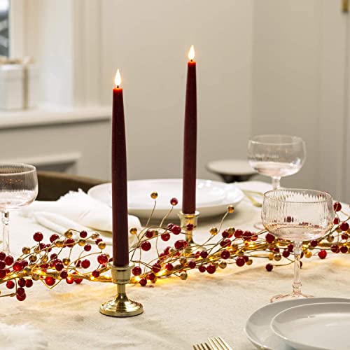 Red Flameless Taper Candles With Remote - 11 Inch Led Candlesticks, Realistic 3D Flame With Wick, Burgundy Real Wax, Valentines Day Decorations, Wedding Decor, Timer & Batteries Included - Set Of 4 #TOP5