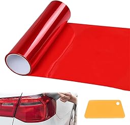 PYALXDN 1 Pcs Car Light Tint Film 12 X 48inch,Cuttable&Stretchability Car Headlight Taillight Fog Light Vivid Vinyl Wrap Protector,Non-Marking Self-Adhesive Decals Car Decor mit squeegee,red