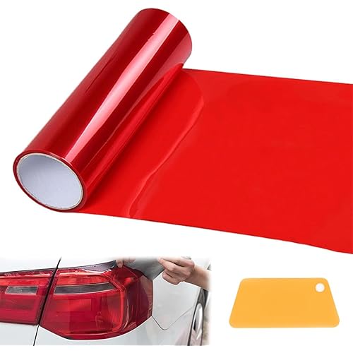 1 Pcs Car Light Tint Film 12 X 48inch,Cuttable&Stretchability Car Headlight Taillight Fog Light Vivid Vinyl Wrap Protector,Non-Marking Self-Adhesive Decals Car Decor mit squeegee,red