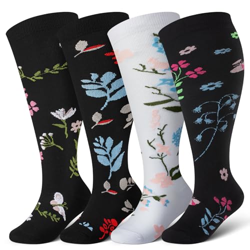 Image of Cerpite Plus Size Compression Socks 20-30 mmHg for Women & Men, Extra Wide Calf Compression Socks, Cushioned Breathable Support for Nurses, Travel, Running & Long Standing