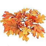 Package of 4 Vibrant Fall Inspired Oak Leaf Candle Rings with Autumn Berries