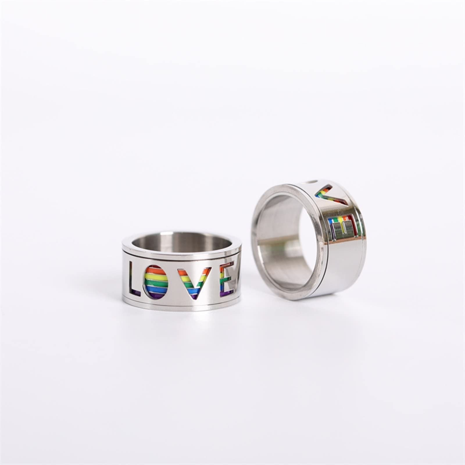 AmDxD Collar para parejas, 2 unidades, anillo de acero inoxidable, colgante Love LGBT, par de collares para él y ella, plata para mujeres y hombres (ancho de 11 mm, cadena para hombre de 60 cm,