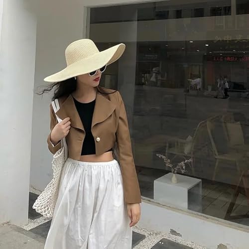 قبعه الشمس للنساء قابلة للطي لون بيج (اوف وايت)، حجم كبير