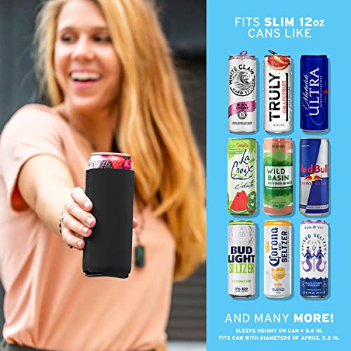 Image of Slim Can Cooler Sleeves (30-Pack) - Soft Insulated Koolies for White Claw & Slim Beer - HTV Blanks - Tall Can Coolies (Black)