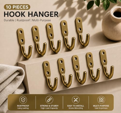Image of iSTAR Stainless Steel Unbreakable J Type Hook Bathroom Hooks Cloth Hanger Wall Hook Door Robe Hooks for Hanging Keys,Clothes (Antique-Pack of 10)