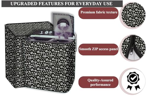 Image of The Furnishing Tree Polyester Waterproof Semi Automatic Washing Machine Cover Suitable for LG 9 Kg, 9.5 Kg & 10 Kg, Dimension DxWxH In Cms: ( 53.3x89x99 ), Floral Pattern White
