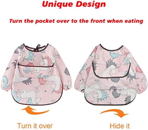 Baby Long Sleeve Bibs 2 Pack Waterproof Babies Feeding Bibs with Long Sleeves Washable Apron for 3-36 Months Kids Eating and Painting