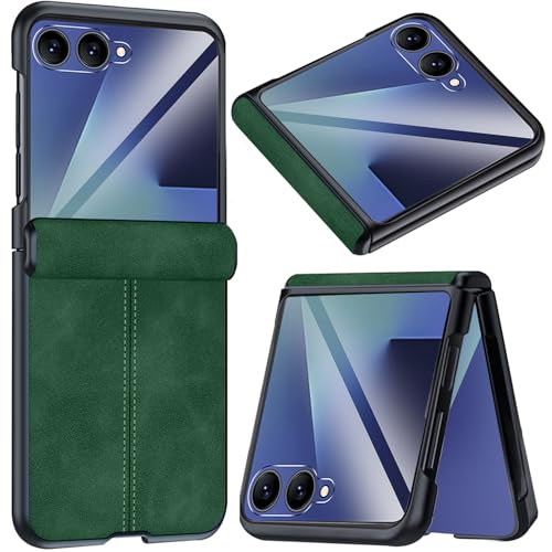 Protection Samsung Galaxy Z Flip 7 NINKI étui cuir vert avec verre écran