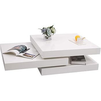 White Coffee Table Square 3 Tier High Gloss Modern Wooden Swivel Table Scandinavian Rotaring Small Square Coffee Table For Living Room Bedroom Office Furniture 70x70x28cm Amazon Co Uk Kitchen Home