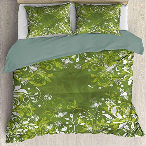 HELLOLEON Green 3-Pack (1 Duvet Cover and 2 Pillowcases) Bedding Abstract Floral Nature