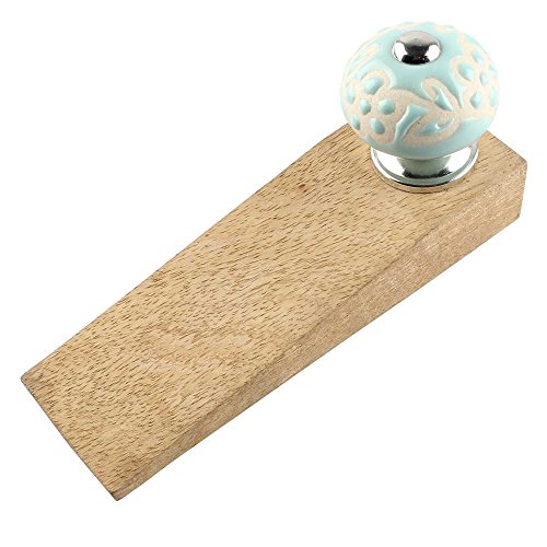 Image of Indian-Shelf 4 Pieces Wood Door Stopper for Home Rubber Floral Floor Gate Stopper Green Door Wedge Powerful Gripping