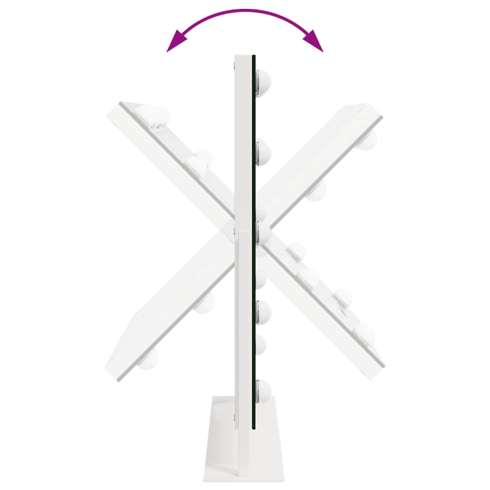 Lusterko do makijażu LED, białe, 44 x 10 x 53 cm, szkło stalowe, z funkcją ściemniania, sterowanie dotykowe, montaż na ścianie lub stole, USB, ochrona przed zaparowaniem, powiększające