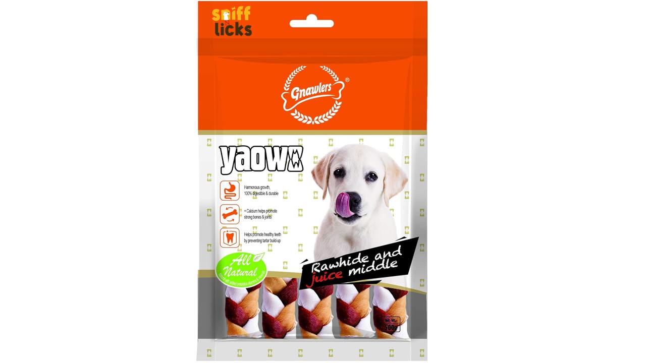 Gnawlers Yaowo Rawhide Braided Bone Filled with Chicken Inside - 5-inch (500g- Pack of 2) by Sniff N Licks (B0CW6D1Q6Y) Amazon Price History, Amazon Price Tracker