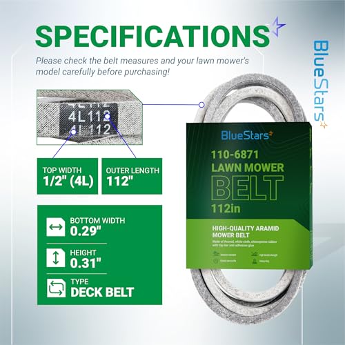 Image of BlueStars 110-6871 Mower Deck Belt | Aramid Cord | 1 /2 inch x 112 inch