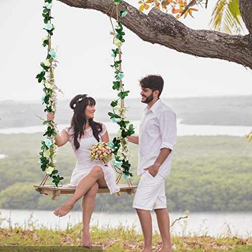 2 Pack 2.5 m Artificial Flower Vine Rose Garland Silk Fake Flowers Hanging Decor for Hotel Office Garden Home Party Wedding Festival Craft Art Decoration - Blue and White