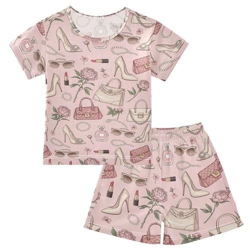 CUPADA Fashion Accessories Floral Pajama Short Set Cotton Short PJS with Pockets Elastic Waist Sleepwear Loungewear Size 6T