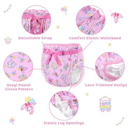 Image of Littleforbig Adult Ribbon Omutsu Diaper Wrap Cover Washable Adjustable Reusable Waterproof - Usagi Pastel Circus Pattern