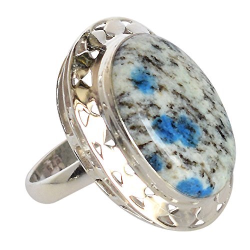 Bague argent 925 jaspe bleu anti-allergique, un bijou artisanal confortable taille 53