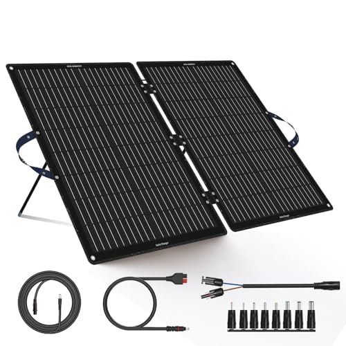 ECO-WORTHYFoldable Solar Panel 100W 12V Folding Solar Panel with Adjustable Brackets & 11-in-1 DC Connectors,for Campervan,RV,Boat,Power Station,Home