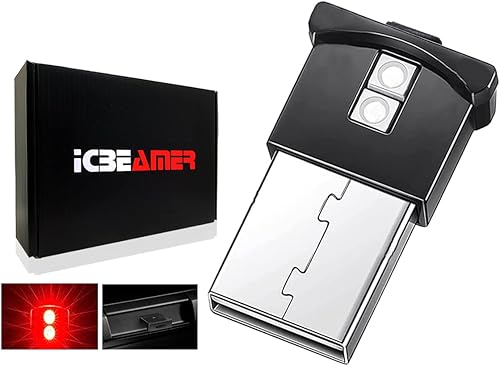 ICBEAMER - USB inteligente de 5 V de 2da generación, interfaz de color rojo, luz nocturna en miniatura, luz LED para el interior del coche,