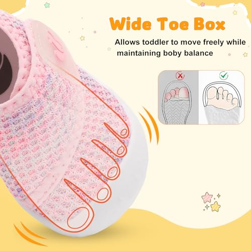 Image of FEETCITY Baby First Walking Shoes Wide Baby Shoes Infant Sneakers Newborn Crib Shoe Barefoot Lightweight Slip On Shoe