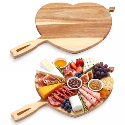 Tabla de Cortar en Forma de Corazón Grande con Mango, 40,8 x 23,2 cm, de Madera de Acacia, Ideal para Quesos y Embutidos, para Regalo en Día de la Madre o Bodas miniatura 1