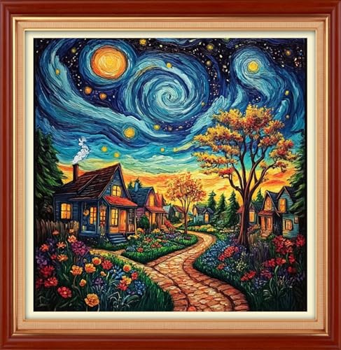 Image of Foxhool Stamped Cross Stitch Kits,11CT Printed Cross Stitch Pattern Full Embroidery Kits for Beginner Needlepoint Kits&Dream Home 18x18 inch