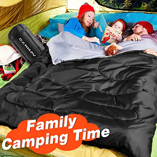 Canway Double Sleeping Bag With 2 Pillows, Waterproof Lightweight 2 Person Sleeping Bag For Camping,Backpacking, Hiking Outdoor Indoor For Adults Or Teens Queen Size Xl （Black-Polyester） #TOP5