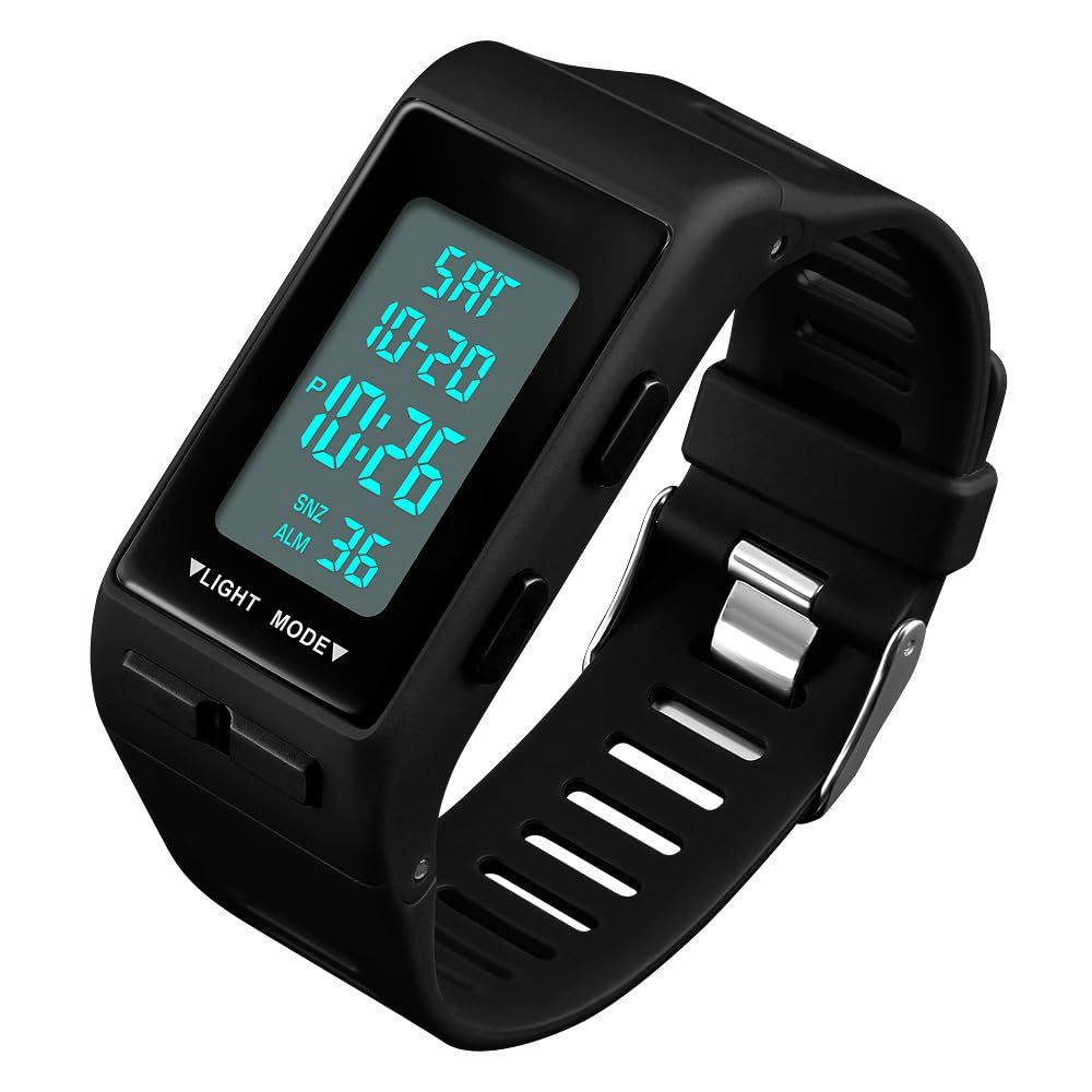 Reloj de pulsera para hombre, digital, deportivo, rectangular, impermeable, pantalla LED, esfera grande, militar, luminoso, cronómetro, alarma, militar, reloj de exterior