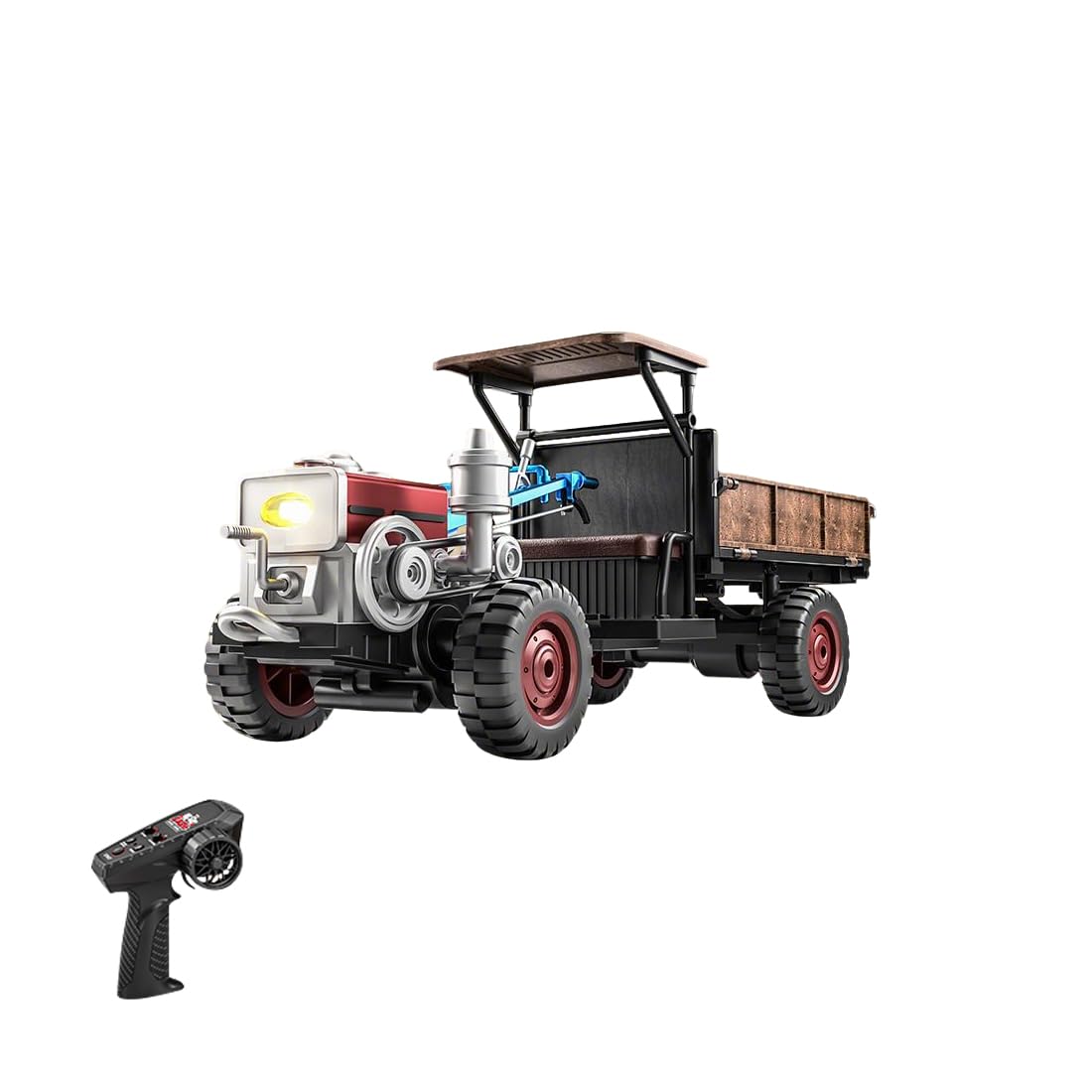 Ciągnik RC, 2,4 G, 4WD, w pełni proporcjonalny, terenowy, retro, realistyczne, zdalnie sterowane pojazdy ciężarowe ze światłami LED, symulowane dźwięki i efekty mgły wydechowej, dekoracja