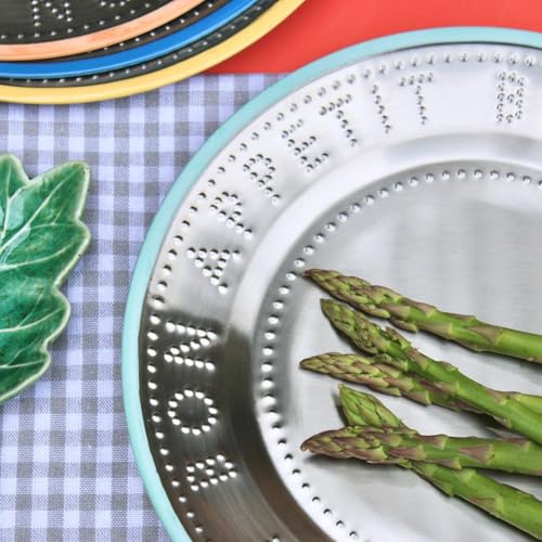 Talking Tables Handgefertigter Edelstahlteller mit grünem Emaille-Rand, langlebige Beilage, leicht, für den täglichen Gebrauch drinnen oder draußen, Essen, Picknick, Camping, Grillen, Sommergeschirr,