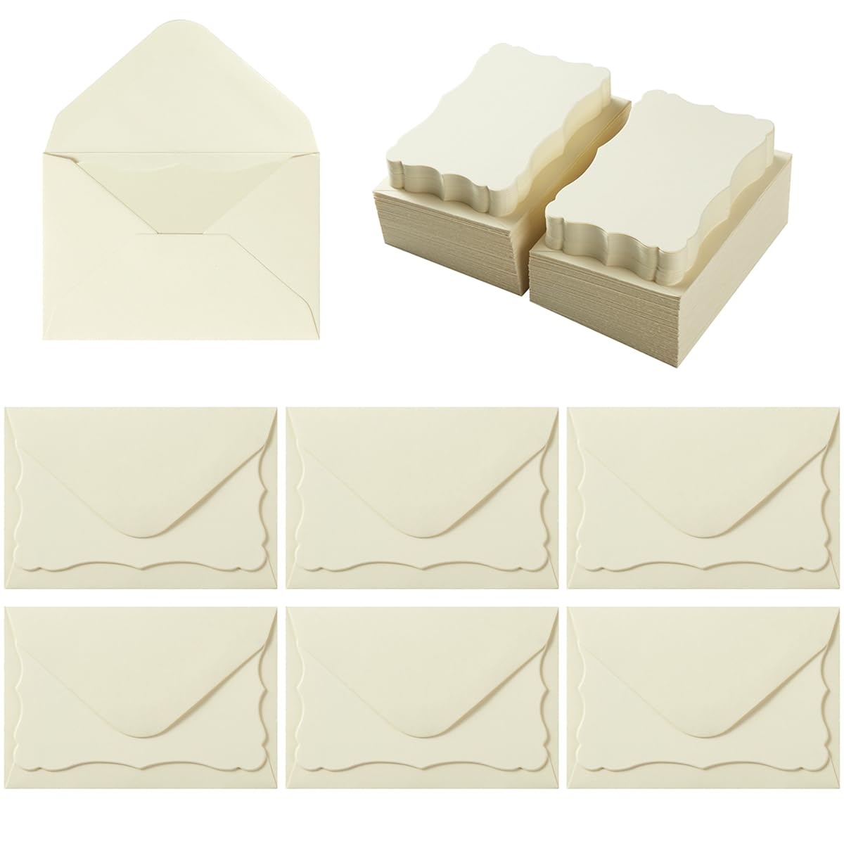 Photo 1 of 100 Pack Mini Envelopes with Blank Note Cards - Small Self-Adhesive Envelopes for Business Cards (4 x 2.7 Inches, Cream)