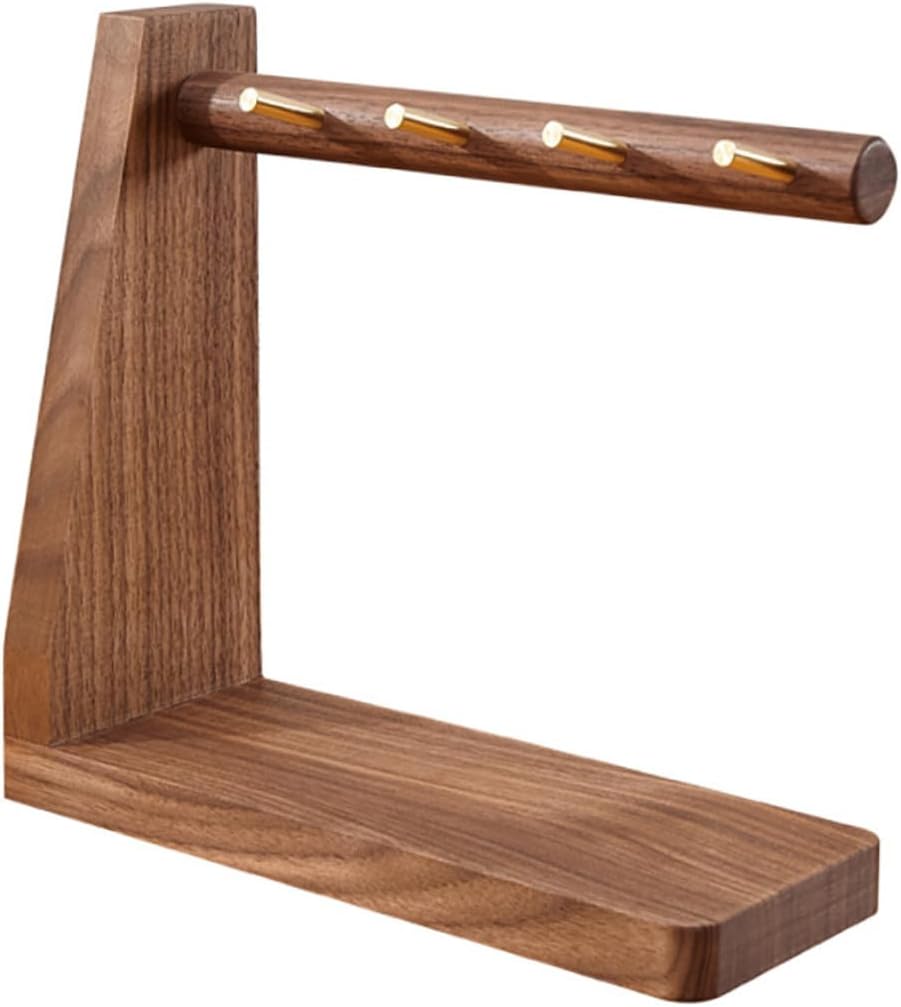 minkissy Solid Wood Walnut Key Rack Wall Mounted, Multipurpose Vintage Storage Hook with Stable Hand-Polished Bracket for Entryway and Household Organization