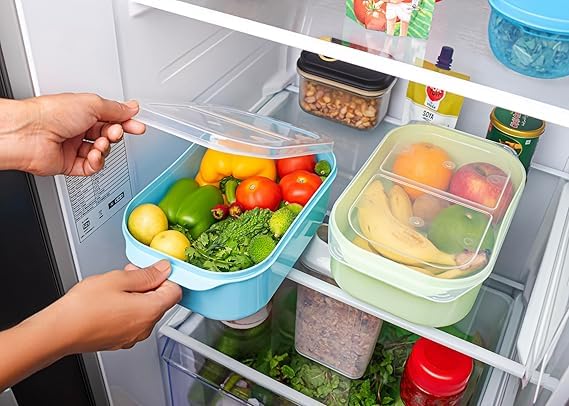 Image of SR Refrigerator Storage Box Fruit & Vegetable Containers for Fresh Keeping | Kitchen Storage for Food, Snacks, and Salad | Airtight Fridge Containers | Home,Household,Multi Use (3000Ml) (PACK OF 1)