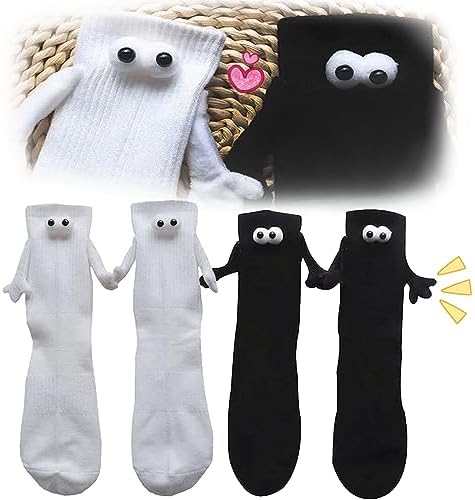 Shujin Kerstsokken met magnetische armen, uniseks 3D poppen paar sokken, hand in hand sokken, vriendschapssokken met handen, grappige magnetische kerstsokken, rode sjaal, One size