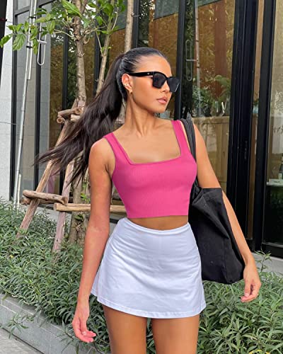 Image of OLCHEE Womens 3 Pack Crop Tank Tops Basic Seamless Ribbed Sleeveless Square Neck Workout Top Summer Exercise Yoga Gym Shirts