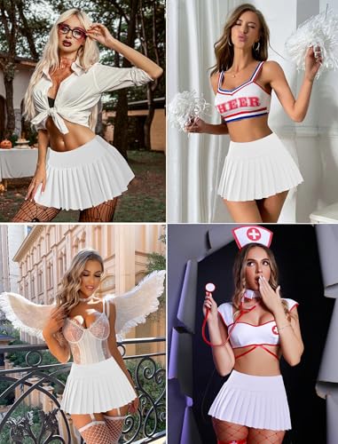 Avidlove Saias femininas Y2k Mini saia casual plissada curta plissada saia de torcida, Branco, P