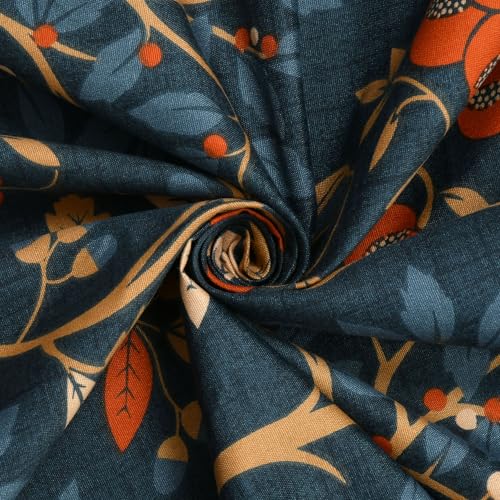 Image of NHD HOME Pure Soft Cotton Flower Printed Diwan Set Covers 8 Pieces - 1 Single Bed Sheet (60 X 90) with 5 Cushion Cover (16 X 16), 2 Bolster Covers (16 X 32) - Dark Brown & Golden